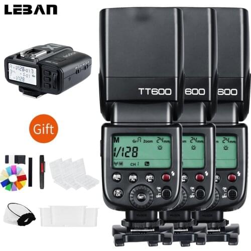 Godox 3pcs TT600 Built-in 2.4G Wireless Camera Flashes Speedlites with X1T Transmitter for Canon Nikon Sony Fuji Olympus