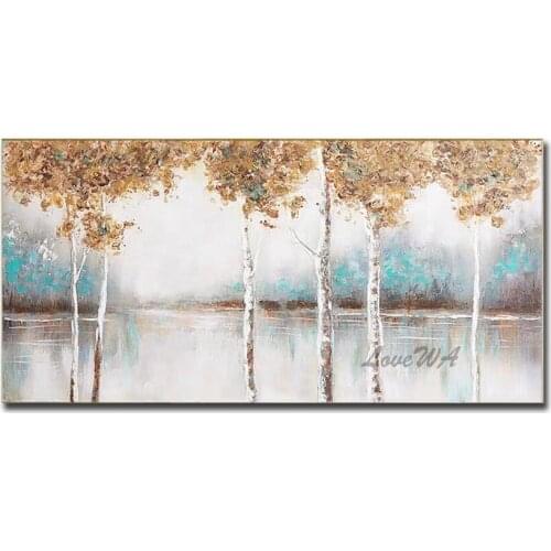100% Hand-painted Oil Painting Forest Nordic Scenery Tree Paintings Art Wall Canvas Hanging Art Picture Unframed Art For Bedroom