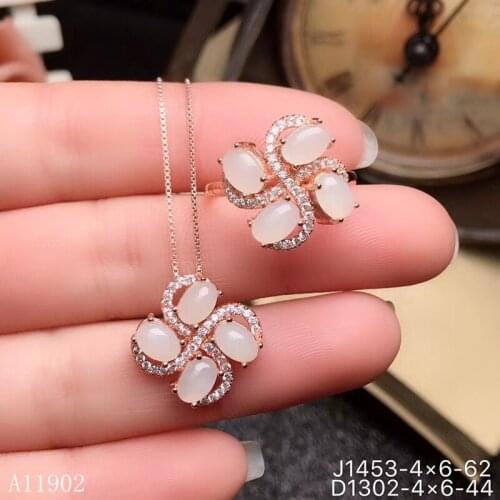 KJJEAXCMY boutique jewels 925 sterling silver inlaid natural gemstone and Tian Yu ladies ring pendant set support inspection