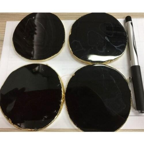3PCS Black Color Natural Glass Agate Slice Semi Precious Stone Manual Agate Glass Cup Coaster Beverage Holder Pad Druzy Geode