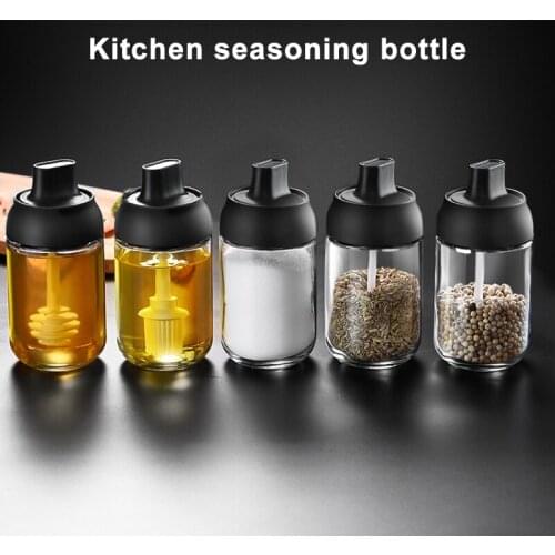 Version Seasoning Box Salt Sugar Glass Pots Transparent Storage Container with Spoon Olive Oil Bottle with Brush Moist A1