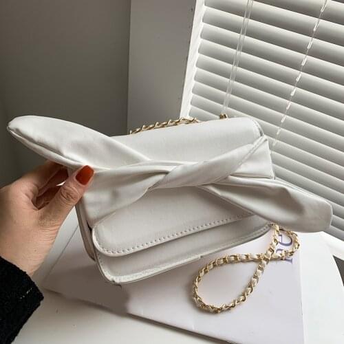 Korean Fashion Bowknot PU Leather Shoulder Messenger Bag for Women Casual Ladies Chain Small Crossbody Flap Bags Purse Handbags