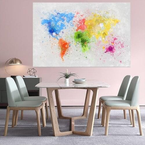 Colorful World Map Canvas Paintings Large Size Posters and Prints Cuadros Wall Art Pictures for Living Room Home Decor Unframed