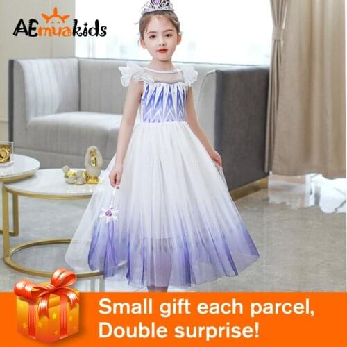 Girls Summer 2020 Dress Princess Birthday Party Dress Snow Queen 2 White Children Dress Girl Fashion Knee-Length Outfit Clothes