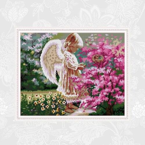 Needlework Counted Printed On Canvas 14CT 11CT Cross Stitch Schemes Embroidery Set Angel and Maple Leaf DIY Hand Made Crafts