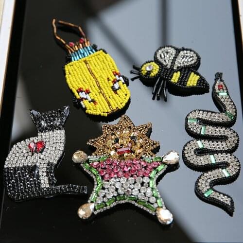 1pc 3d handmade rhinestone beaded patches for clothing star cat snake insect embroidery parche Decorative patch applique sequins
