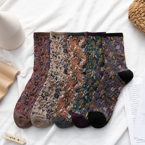 Newest Fashion Women Funny Socks Cotton Euramerican National Wind Autumn Winter Ladies Floral Socks Warm Cute Vintage