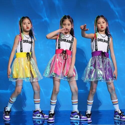 Summer New Girls Jazz Dance Costumes Children Hip Hop Catwalk Fashion Clothes Girls Cheerleading Costumes Rave Clothes