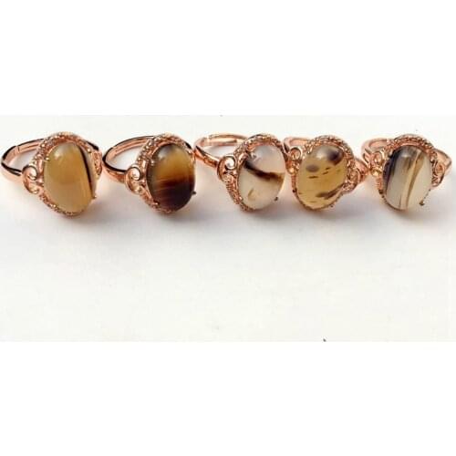 Natural New Fashionable Silver-plated Oval-crystal Adjustable Chalcedony Ring Female Jewelry 1PCS