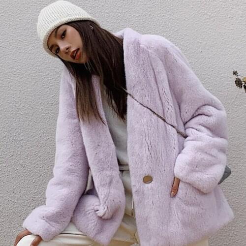 FURSARCAR New Arrival Mink Coat for Women Gentle Solid Color Light Purple Slim V-neck Soft Elegant Fur Cardigan Womens Jackets