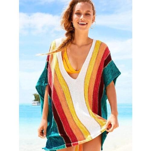 New Arrivals Sexy Beach Cover up Striped Crochet Robe de Plage Pareos for Women Swimwear Saida de Praia Beachwear Coverups #Q228