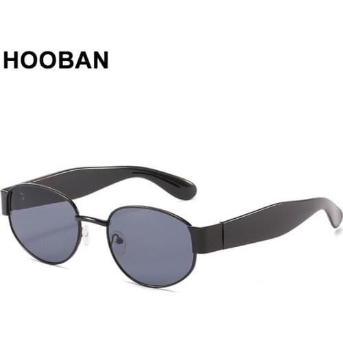 HOOBAN Luxury Brand Designer Sunglasses Men Women Trend Oval Sun Glasses For Male Classic Metal Frame Fashion Eyewear UV400
