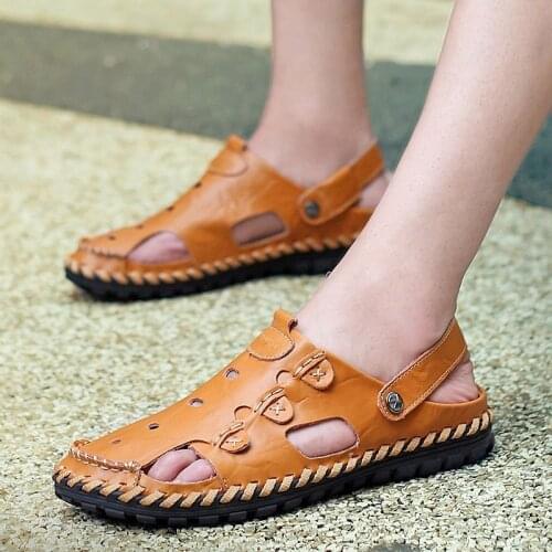 New Summer Men Sandals Leisure Beach Slipper Mens Casual Shoes Leather Sandals for Male Roman Sandalies