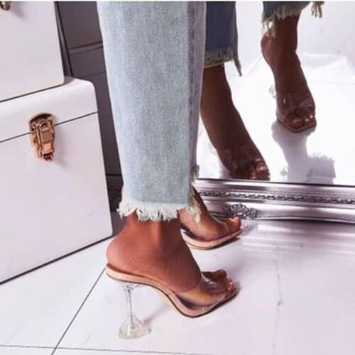 New Transparent High Heels Women Square Open Toe Sandals Summer Shoes Woman Clear High Pumps Wedding Jelly Heels Slippers