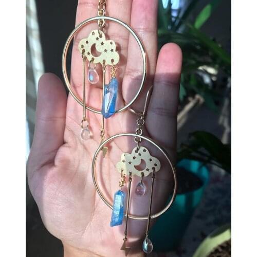 Cloud & Rain Earrings | Rainy Day | Dangle Statement Earrings with Tear Drops | Boho Nature Inspired Earrings