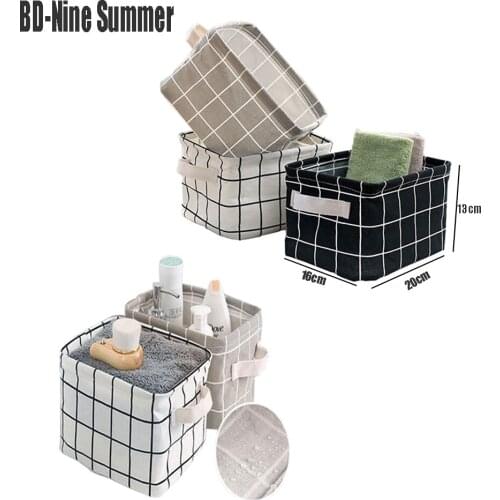 Foldable Desktop Storage Basket, Flax Sundries Storage Box, Underwear Cosmetic Organizer, Jewelry Scarf Socks Storage Basket Bag