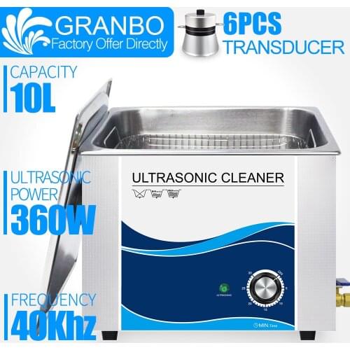 Granbo 360W 10L Stainless Ultrasonic Gun Cleaner with Timer Ultrasound Washer for Bullets Shell Hardware PCB Metal Parts
