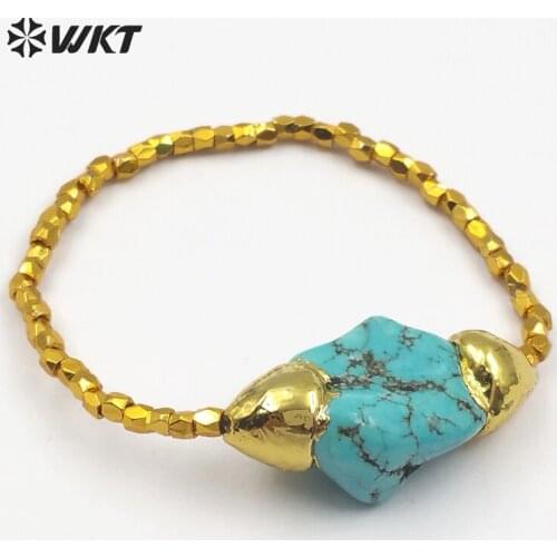 WT-B417 Wholesale custom Colorful stone Natural stone Bracelet with Metal Plated Elegant for Women Jewelry