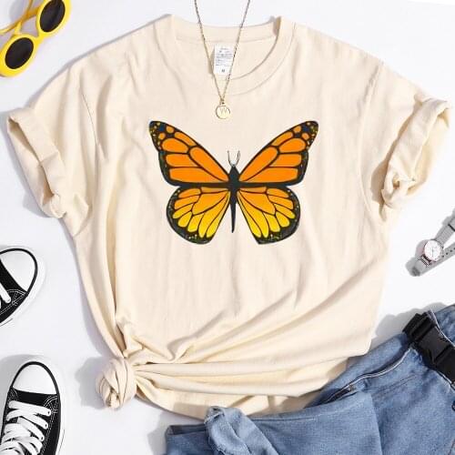 Yellow Beautiful Dead Leaf Butterfly Print Woman Tshirts Summer Branded T-shirts 2021 Hot Sale Top Home Vogue Womens T-shirts
