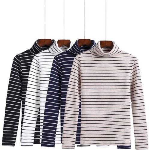 2021 High Neck Bottoming Women Tshirt Autumn Winter Long Sleeve T-shirts Causal striped Slim Warm Basic Tops Women Clothes
