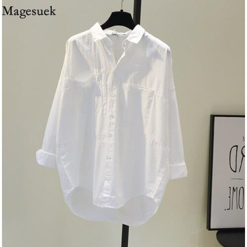 Korean Casual Button Cotton White Womens Shirt Spring Long Sleeve Solid Loose Blouses And Shirts Office Lady Tops Blusas 12616