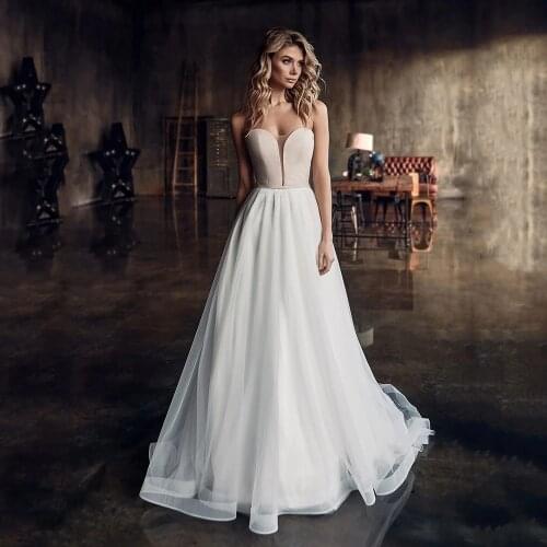 Fivsole A Line Satin And Tulle Wedding Dress Strapless Bridal Gowns With Detachable Beading Pearls Jacket Vestido De Noche