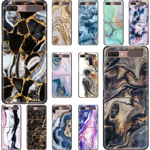 Gold Marble Smartphone Case For Samsung Galaxy Z Flip3 5G z flip Cover PC Shell Black Capa Hard Coque