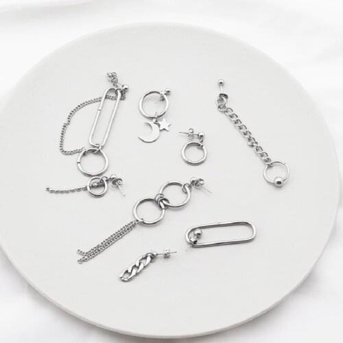 1 pair/2 pcs Simple stainless steel metal style earrings for women chain tassel circle free match symmetry personality earrings