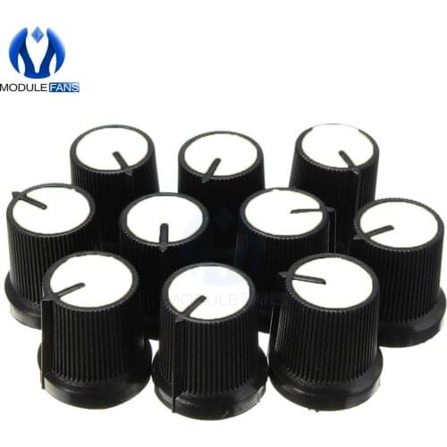 20pcs 0.6cm 6mm Knob White Face Plastic For Rotary Taper Potentiometer Hole Volume Control Controller Black CAPS For WH148