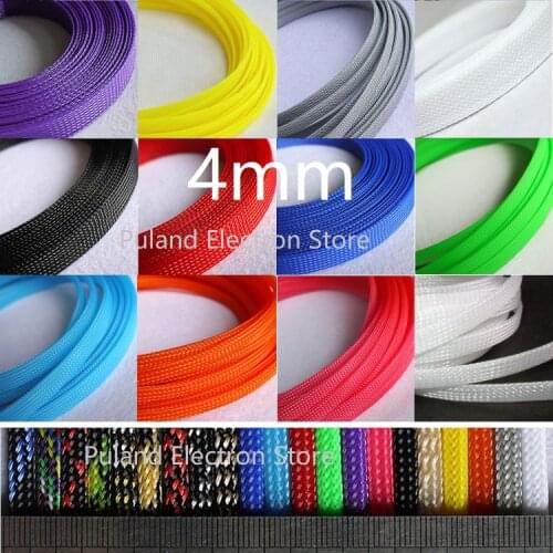 4mm Braided Expandable Sleeve PET Tight Wire Wrap High Density Insulated Cable Harness Line Protector Cover Sheath Single Color