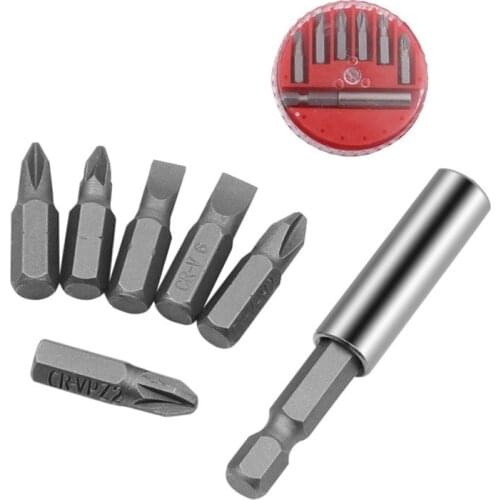 6Pcs/set Screwdriver Bits Magnetic Single Head Hex Shanked Anti Slip Single Head Crosshead Star Shaped Bits + 1pcs Extension Bar