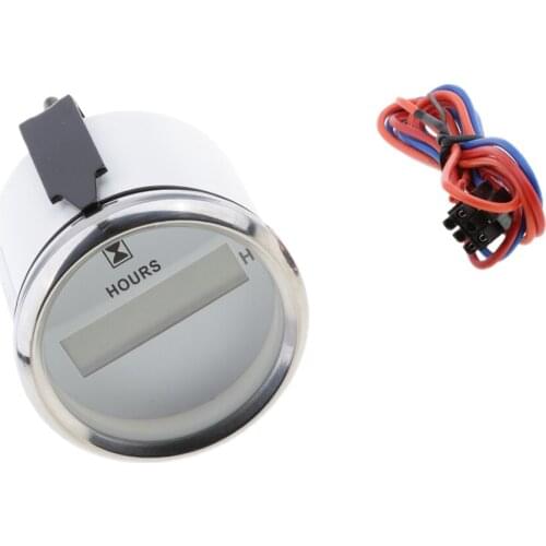 9V-32V Hour Meter 2' Round Gauge Waterproof for Marine Engine White Chrome waterproof and steady performance