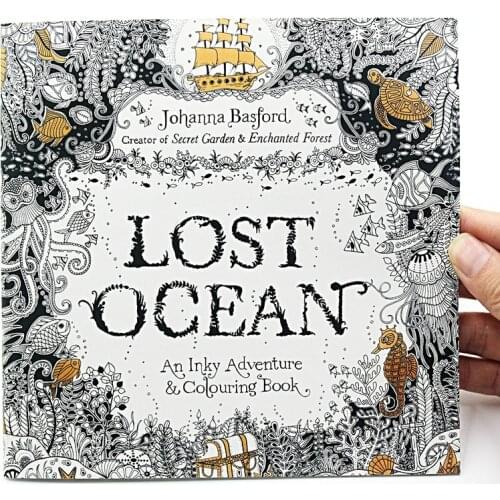 1PCS New 24 Pages Lost Ocean Inky Adventure Coloring For Children Adult Relieve Stress Kill Time Painting Drawing Art Book
