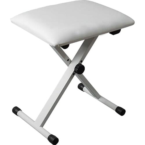 White Piano Keyboard Bench Adjustable Folding Leather Piano Seat Chair Pouf Ottoman Stool X Frame Piano Music Bench