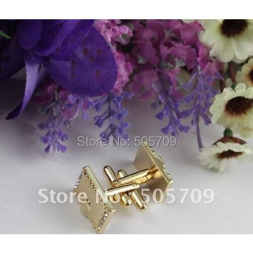 FREE SHIPPING 2 Sets rhinestone notebook gold plate cufflinks #22259
