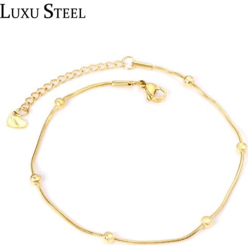 LUXUSTEEL Ball Accessories Chains Anklets For Women Gold Color Fashion Summer Style Stainless Steel Anklets Foot Bracelets Beach