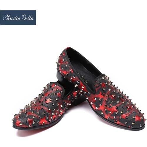 Christia Bella Luxury Men Dress Shoes Fashion Summer Slippers Boat Shoes with Rivets Party Show Shoes for Man Hombre Zapatos