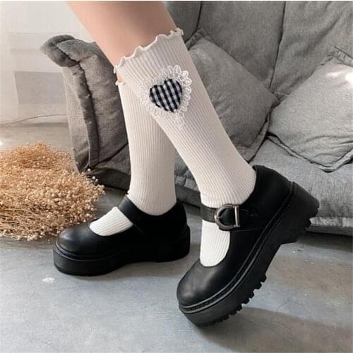 Kawaii Lolita Sock Sweet Plaid Heart Lace Ruffles Bubbles Stockings JK Uniform Cosplay Accessories B1814