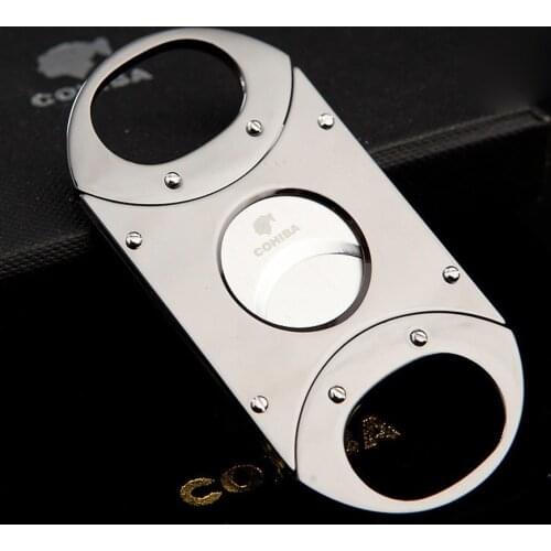 COHIBA Gadgets Double Blades Stainless Steel Sharp Cigar Cutter Knife Pocket Gadget Zigarre Cuban Smoking Accessories 351H