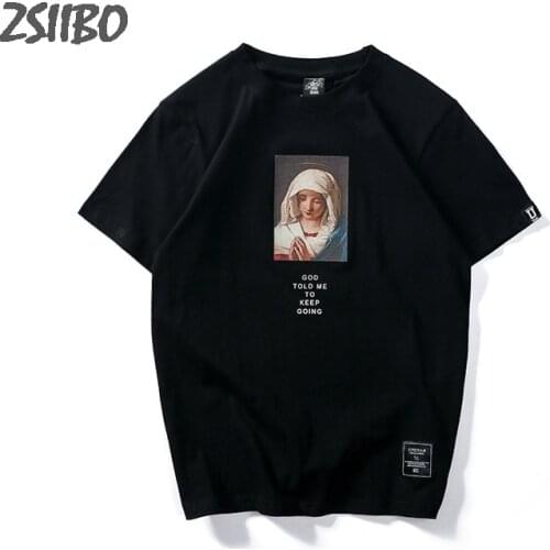 Virgin Mary Printed Mens T-Shirt Short Sleeve t Shirts 100%cottonHip Hopo Tops Tees Harajuku Streetwear