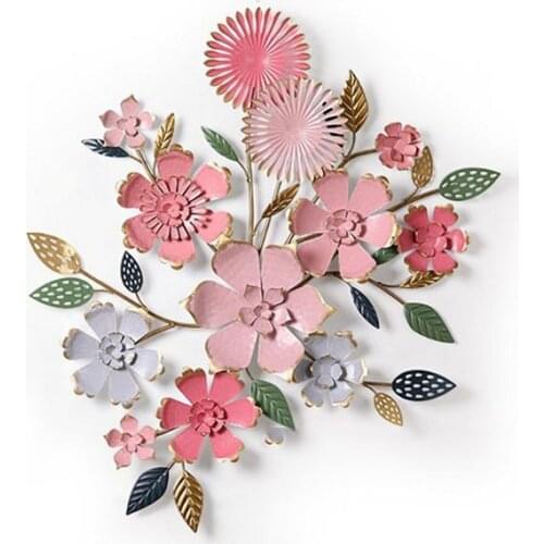 European Light Luxury Wrought Iron Simulation Flower Leaves Wall Hanging Crafts Home Hotel Office Wall Sticker Mural Decoration