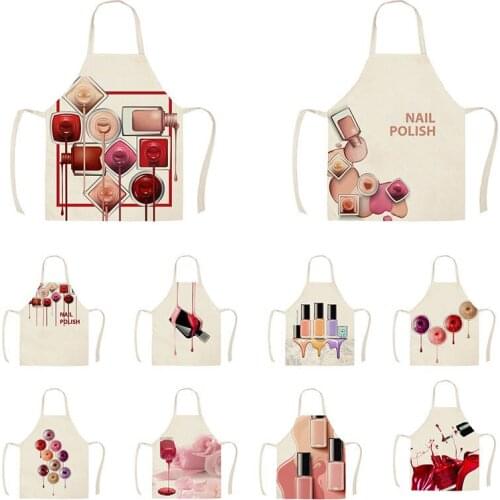 Home Kitchen Apron Color Nail Polish Bottle Printed Sleeveless Linen Aprons Men Women Home Cleaning Tools Fartuchy Chef Tablier