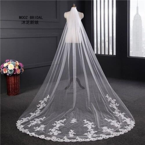 Real Images Wedding Veils 3m Long Veils Lace Applique Crystals One Layer Cathedral Length New Arrival On Sale Bridal Veils