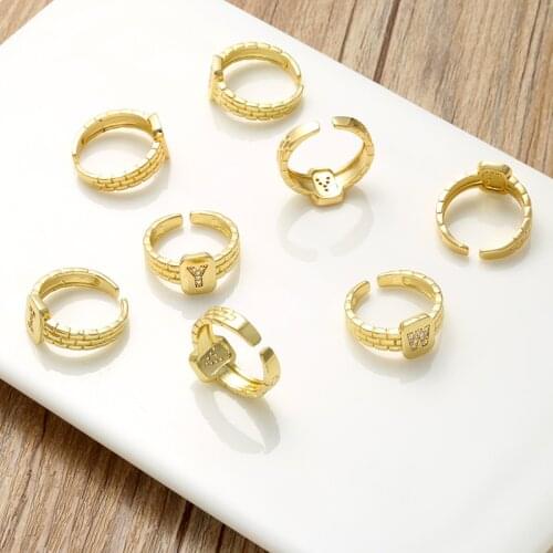 HECHENG,HIP HOP Adjustable Gold Color CZ A-Z Letter Ring,Statement Square Name Ring,For Women Girls ,Wholesale Jewelry