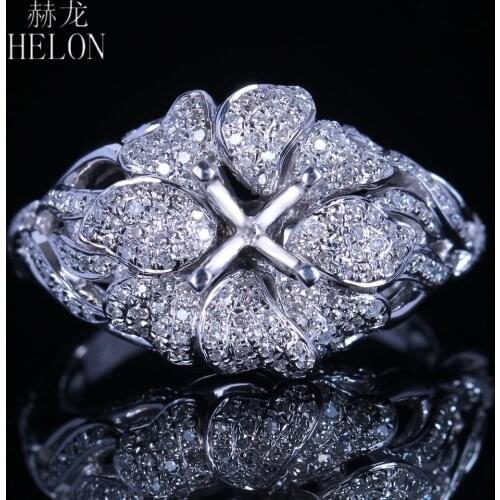 HELON 925 Sterling Silver Pave 0.7ct Natural Diamonds Women Trendy Flower Fine Jewelry Semi Mount Engagement Ring Round Cut 5mm