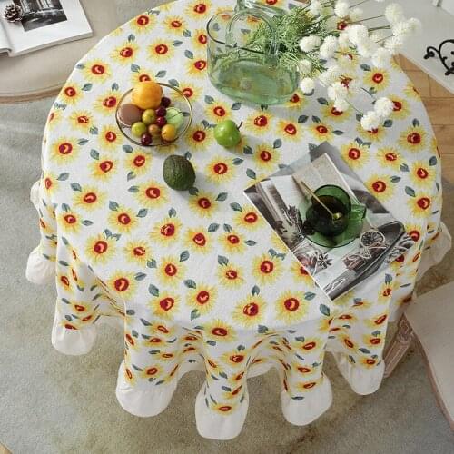 Round Table Cover Lotus Leaf Printed Tablecloth Cotton Linen Elegant Table Cloth Dinning Room Decor Aesthetic Wedding Decor