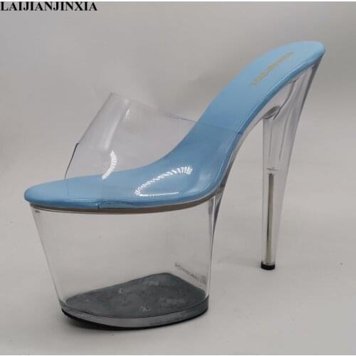LAIJIANJINXIA New Womens Slippers Gentle Women Sandals Popular Peep Toe 8 Inch High Heels Sexy Platform Exotic Dancer Slipper