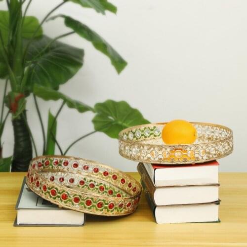 Metal Tray Luxury Hollow Plate Crystal Nuts / Fruit / Cake Stand Wedding Centerpieces Christmas Home Table Decoration