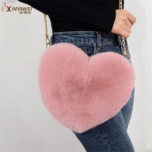 Fashion Winter Imitation Fur Heart Bag For Women Lady Shoulder Bag Kawaii Bag Girls Great Love Messenger Multicolor