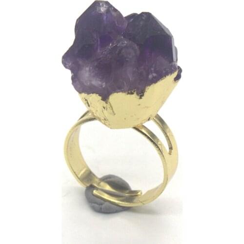 Trendy-beads Unique Light Yellow Gold Color Irregular Shape Natural Purple Amethysts Stone Wedding Ring